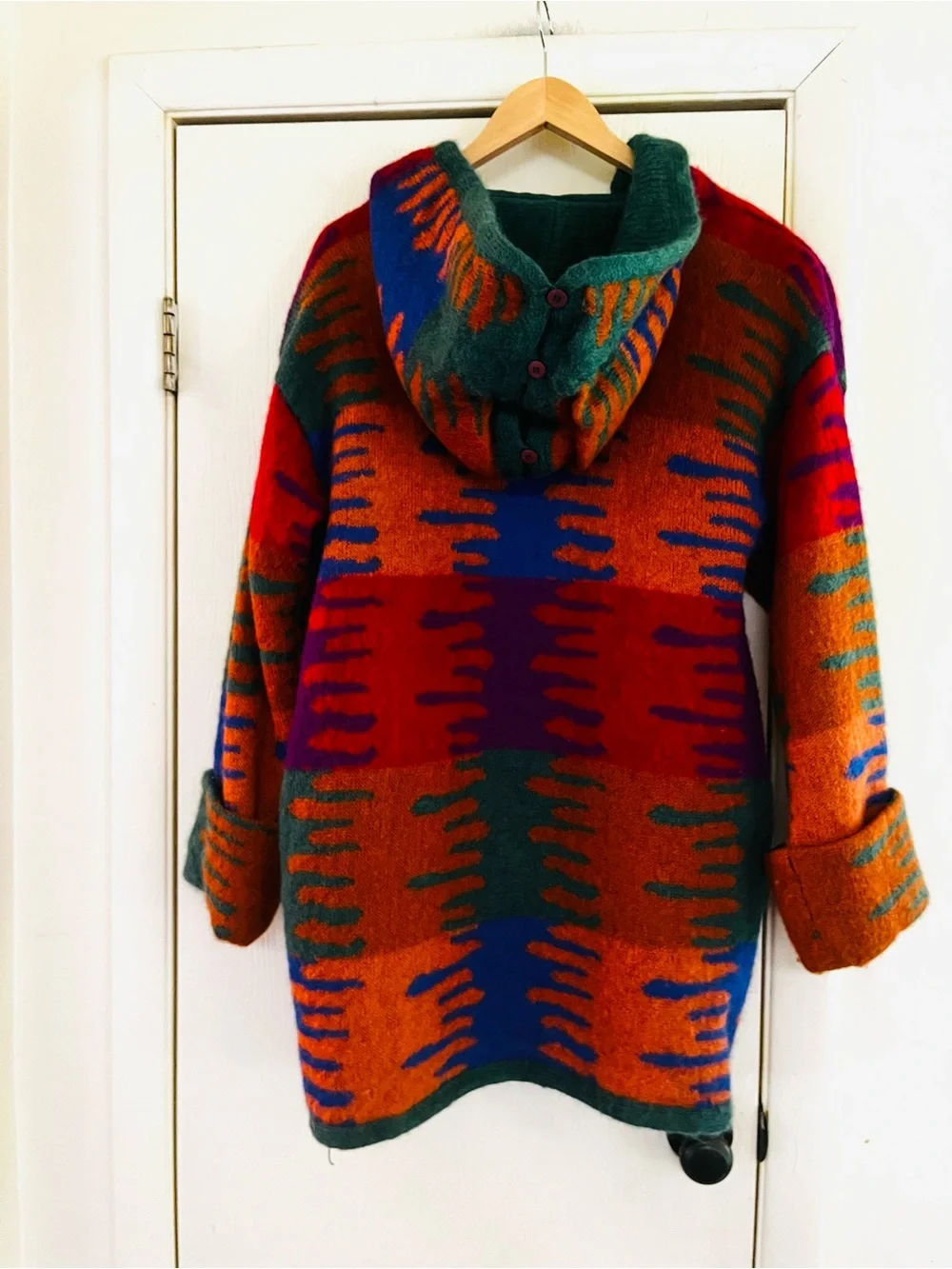 VTG 90s Southwest Boho Mohair Fuzzy Artsy Festival Wool Oversized Blanket Coat M